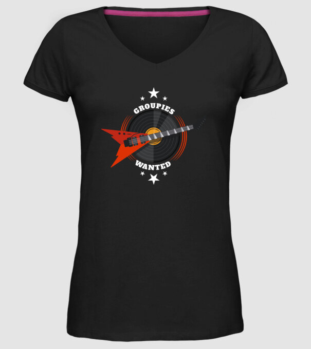 Groupies Wanted model negru pe tricou