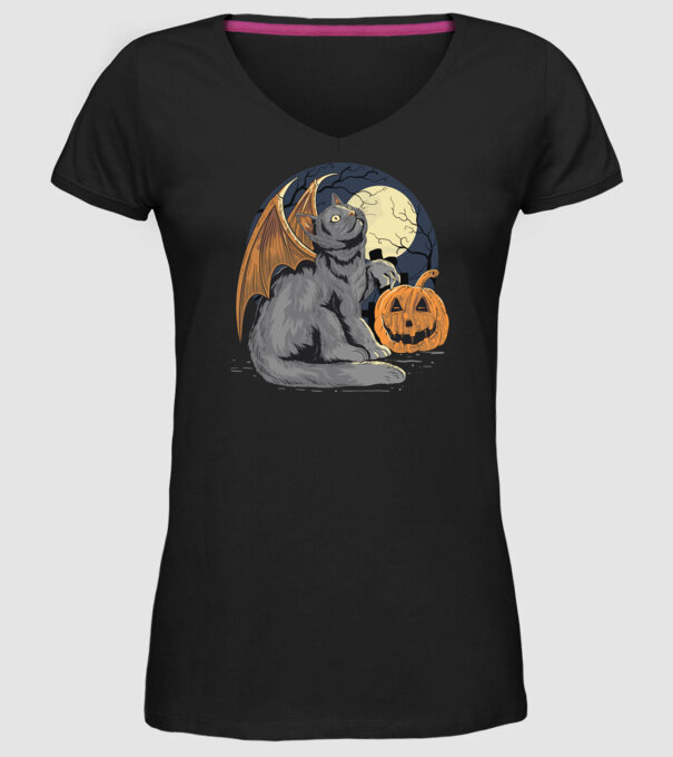 Halloween cica model negru pe tricou