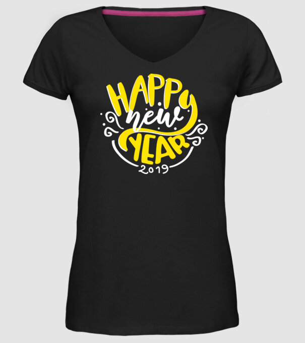Happy new 2019 model negru pe tricou