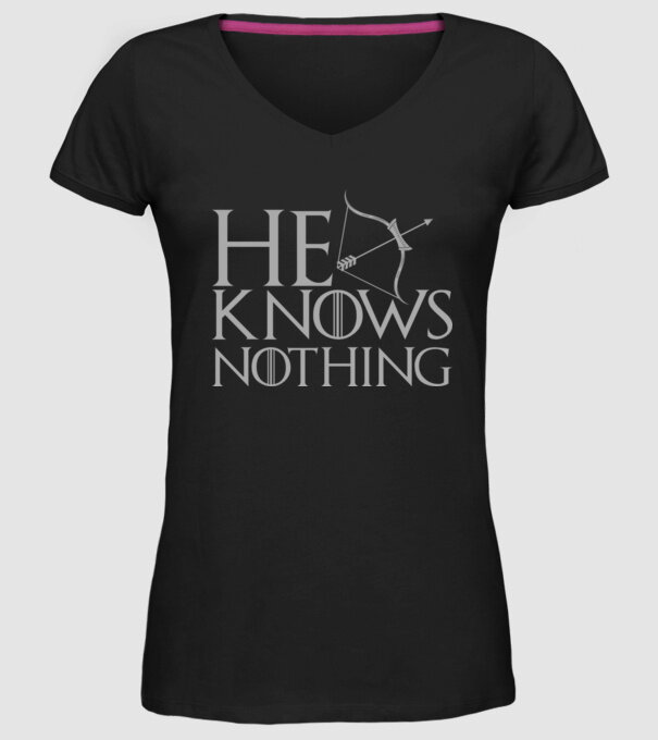 Cuplu He knows nothing model negru pe tricou