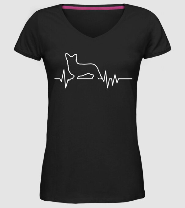 Heartbeat line Corgie model negru pe tricou