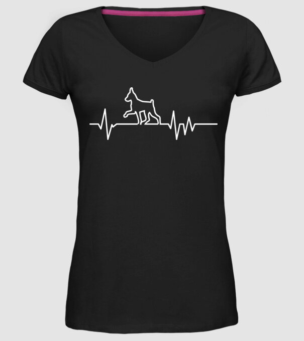 Heartbeat line Pinscher model negru pe tricou