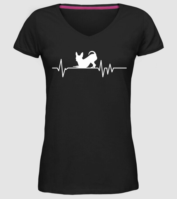 Heartbeat silueta Chihuahua model negru pe tricou