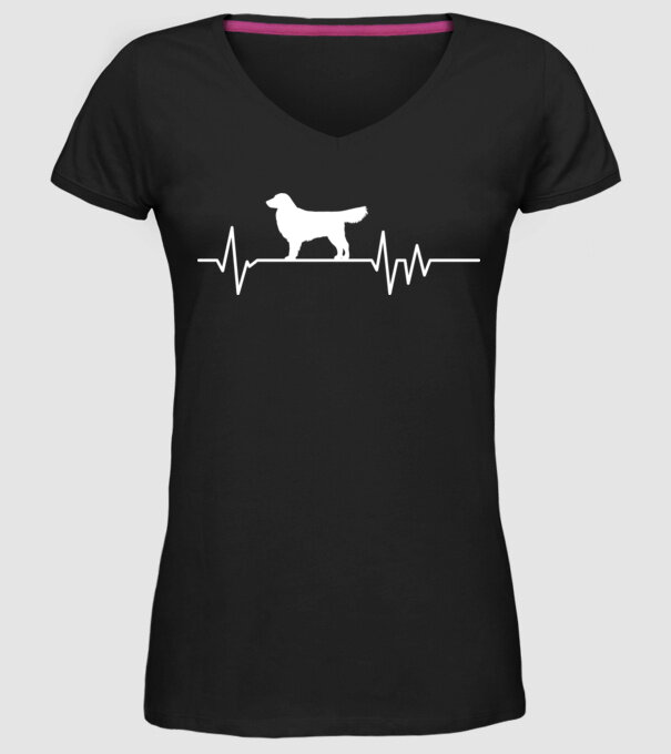 Heartbeat silueta Golden retriever model negru pe tricou