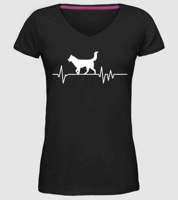 Heartbeat silueta Husky model negru pe tricou