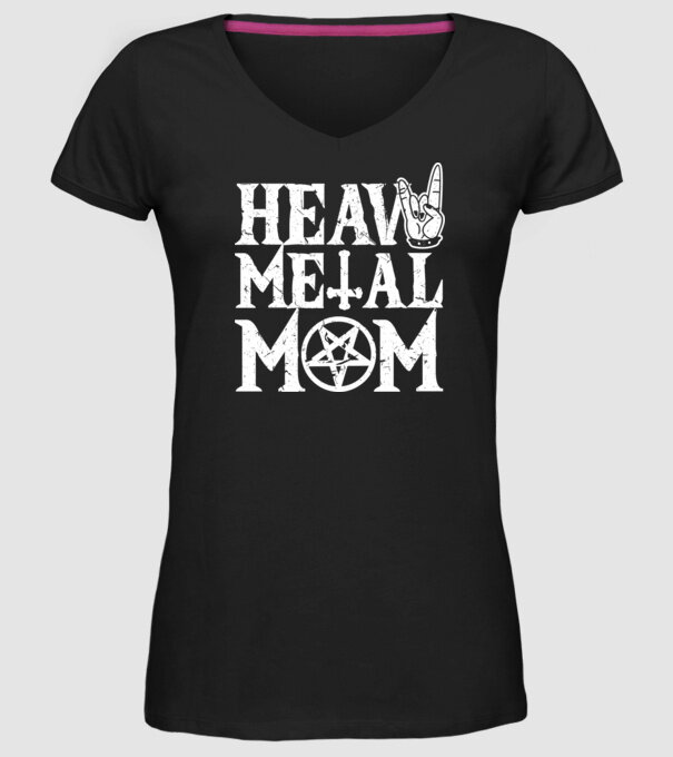 Heavy Metal Mom model negru pe tricou