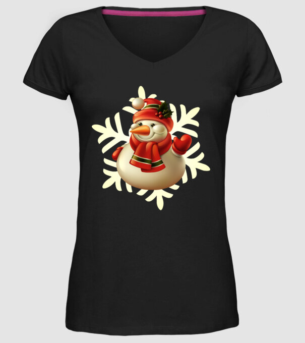 Om de zăpadă Moș Crăciun model negru pe tricou