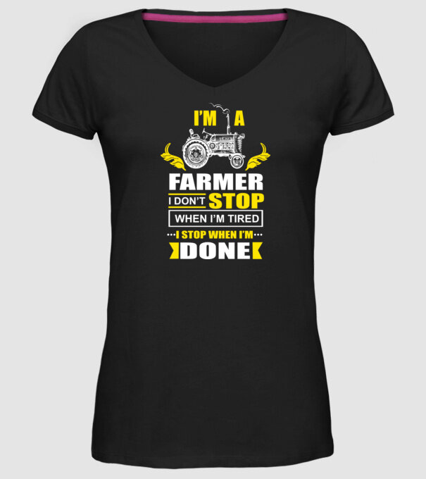 'I''m a farmer, i don''t stop when i''m tired' model negru pe tricou
