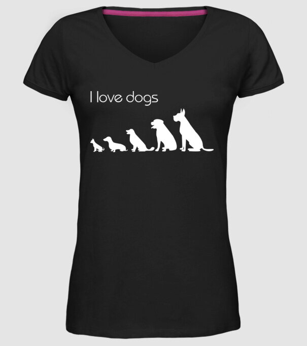 I love dogs model negru pe tricou