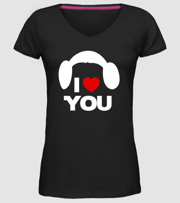 i love u model negru pe tricou