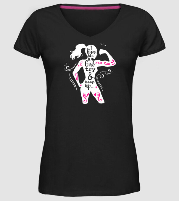 i run like a girl model negru pe tricou