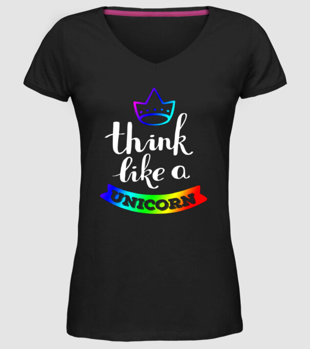 I think like a UNICORN model negru pe tricou