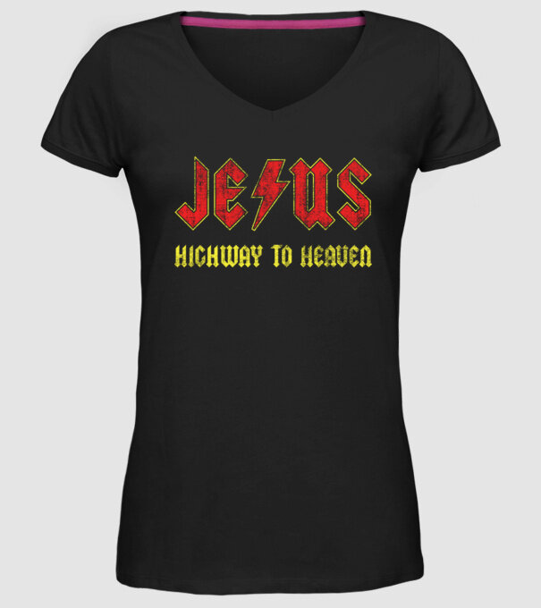 JESUS HIGHWAY TO HEAVEN model negru pe tricou