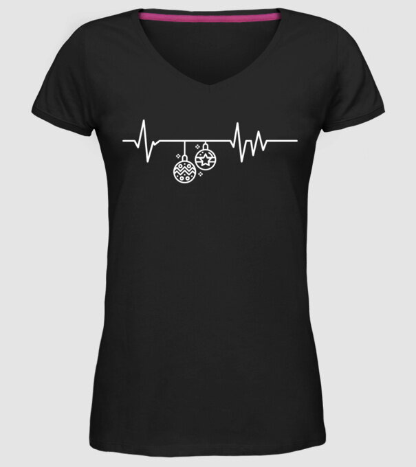 heartbeat Crăciun model negru pe tricou