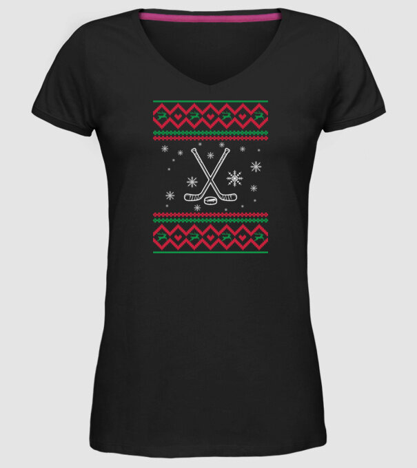 Model tricotat de Crăciun - hochei model negru pe tricou