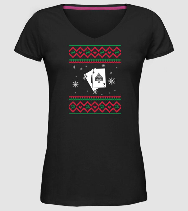 Model tricotat de Crăciun - poker model negru pe tricou