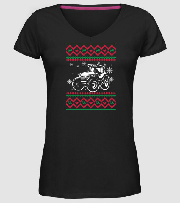 Model tricotat de Crăciun - tractorist model negru pe tricou