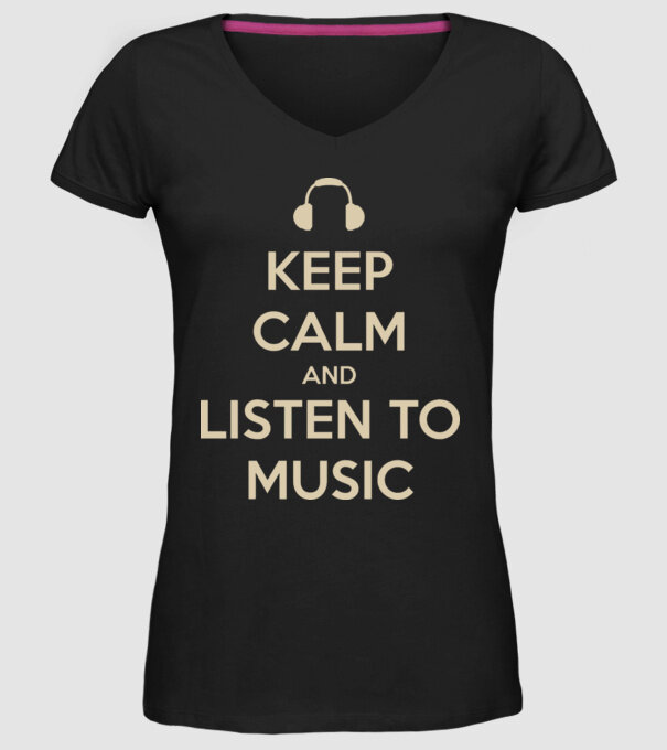 keep calm and listen to music model negru pe tricou