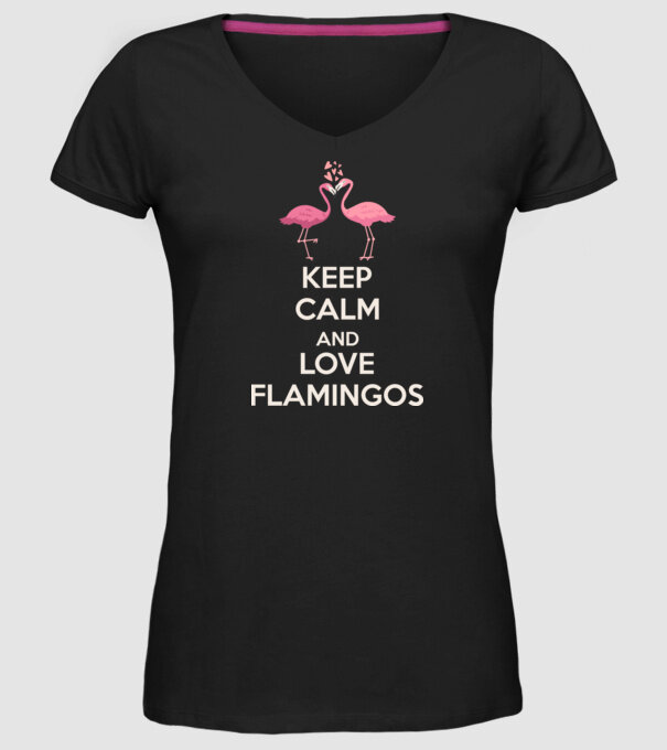 KEEP CALM and love flamingos light model negru pe tricou