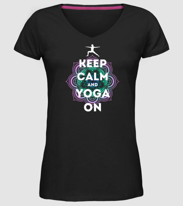 keepcalm yoga white model negru pe tricou