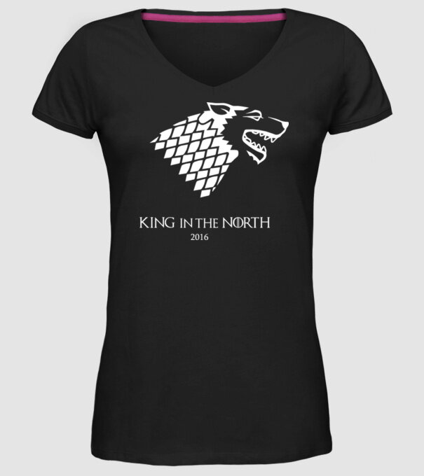 King in The North Wolf model negru pe tricou
