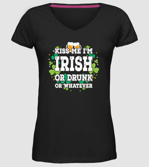 'Kiss me I''m Irish or Drunk' model negru pe tricou