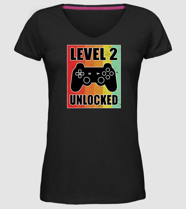 level 2 unlocked retro gamer model negru pe tricou