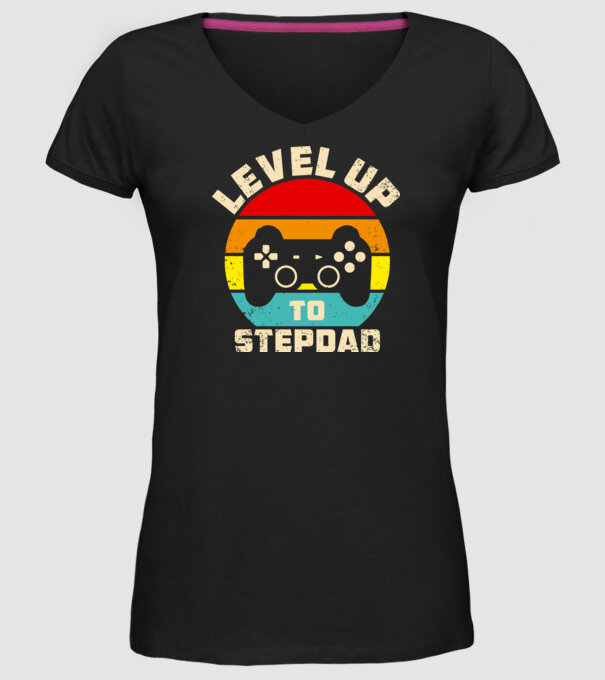 Level Up Stepdad model negru pe tricou