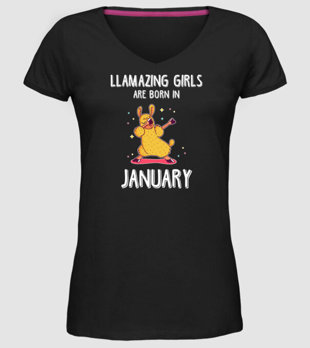 Llamazing girls are born in january model negru pe tricou