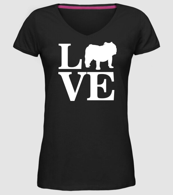 LOVE BULDOG ENGLEZESC model negru pe tricou