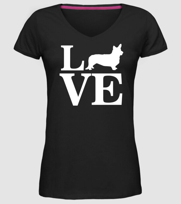 LOVE CORGIE model negru pe tricou