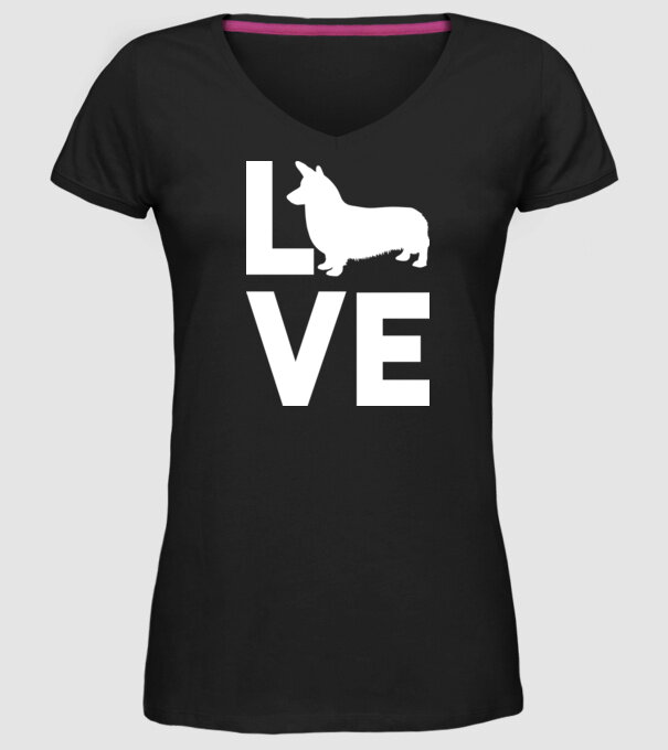 LOVE Corgie model negru pe tricou
