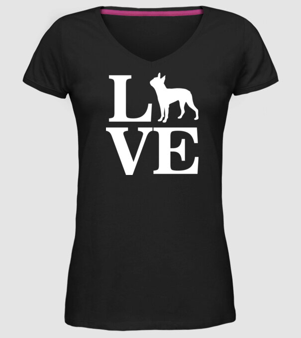 LOVE FRANCIA BULLDOG model negru pe tricou