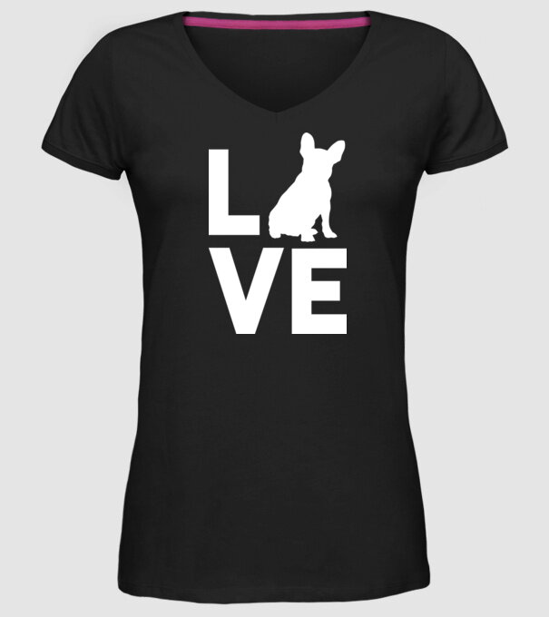 LOVE Bulldog francez model negru pe tricou