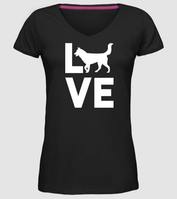 LOVE Husky model negru pe tricou