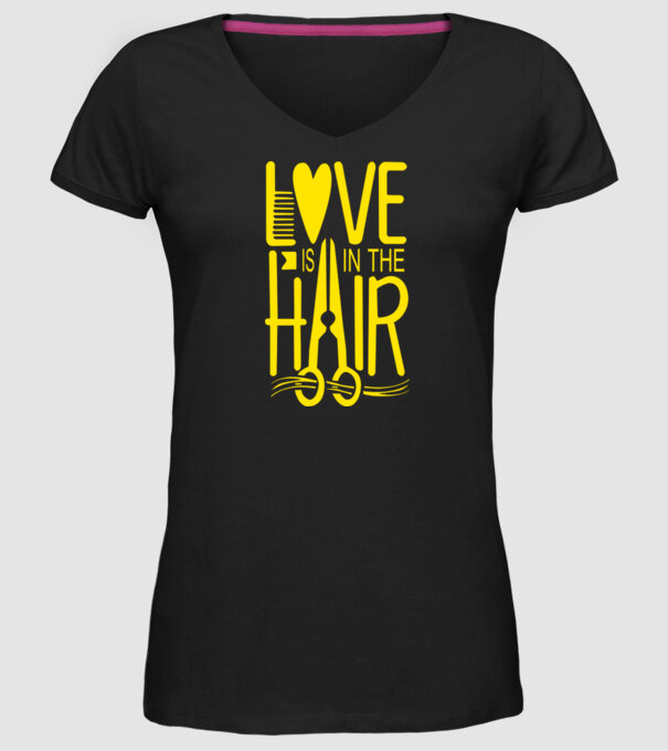 Love is in the hair model negru pe tricou
