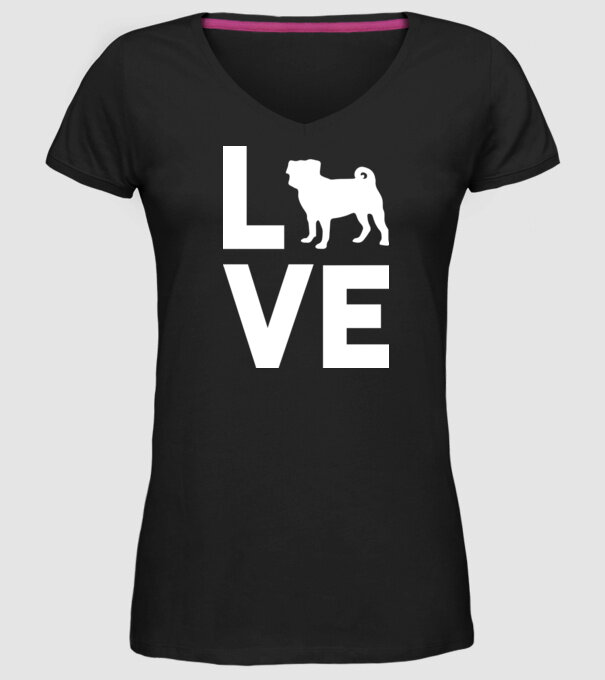 LOVE Mops model negru pe tricou