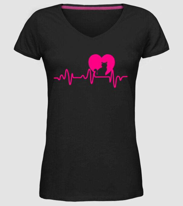 Pisică heartbeat model negru pe tricou