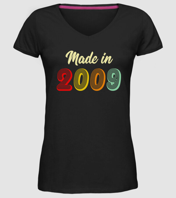 made in 2009 retro model negru pe tricou
