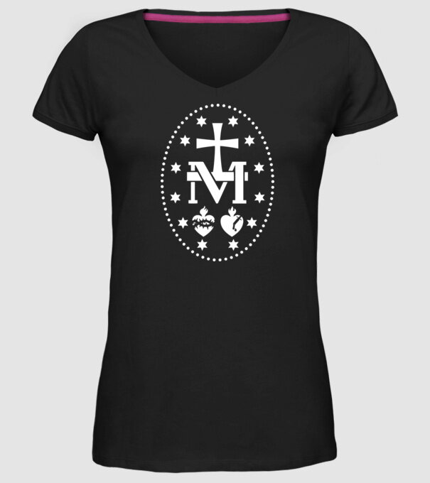 Simboluri medalie Maria model negru pe tricou