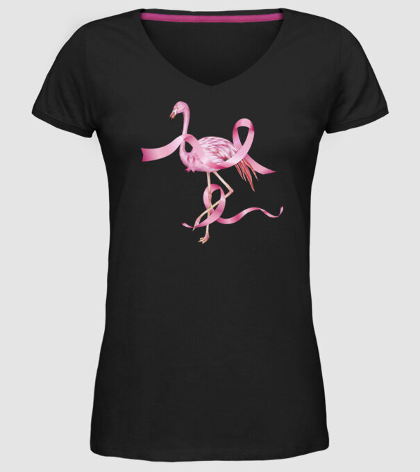 Împotriva Cancerului de sân flamingo model negru pe tricou