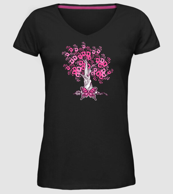 Copac cu fluture lupta împotriva cancerului de sân model negru pe tricou