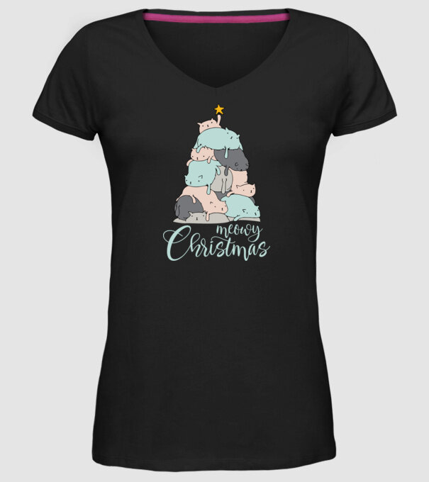 Meowy Christmas model negru pe tricou