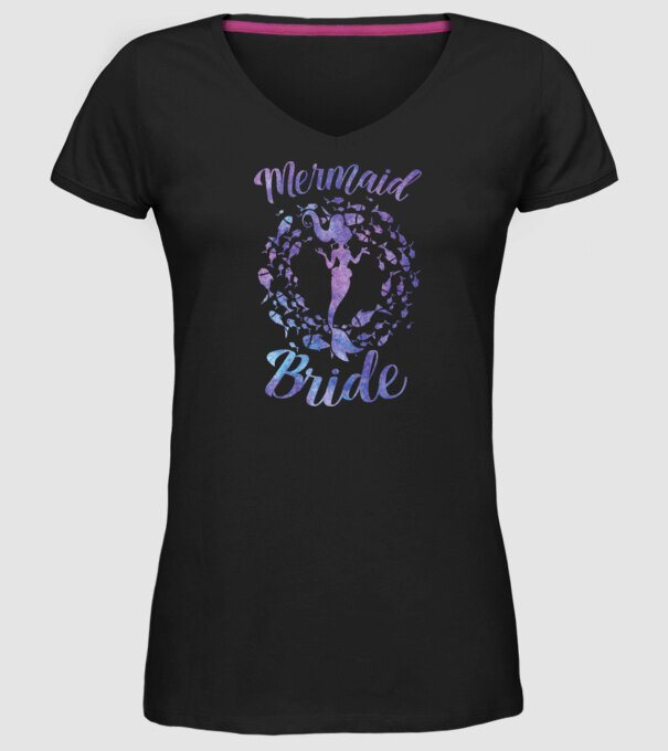 Mermaid bride aquarell model negru pe tricou