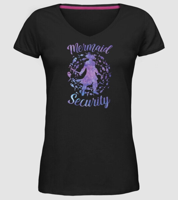 Mermaid Security boys aquarell model negru pe tricou