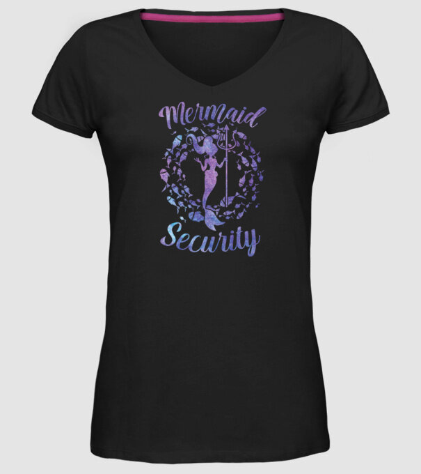 Mermaid Security girls aquarell model negru pe tricou