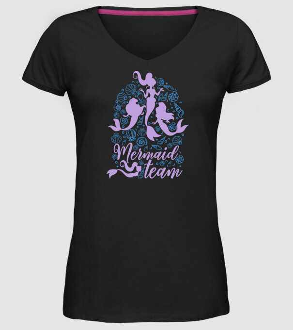 MermaidTeam model negru pe tricou