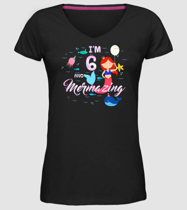 Mermazing Birthday 6 model negru pe tricou