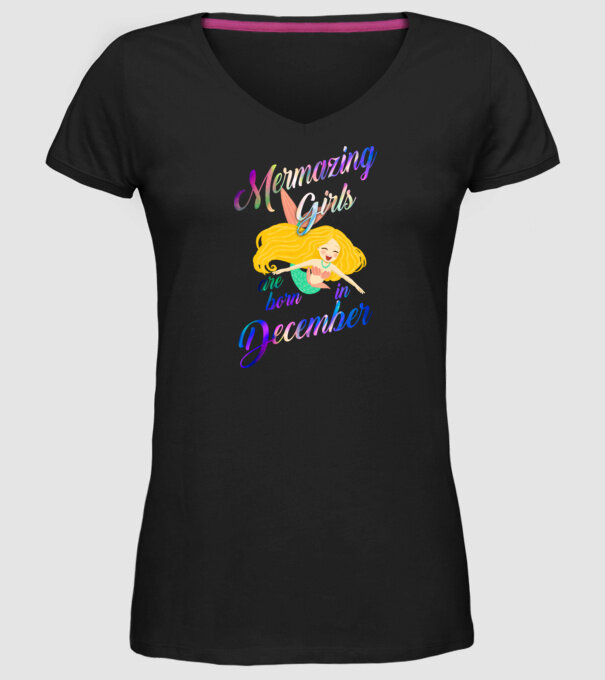 Mermazing girls are born december model negru pe tricou