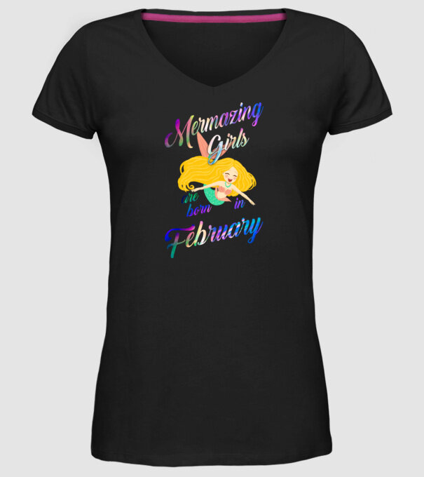 Mermazing girls are born february model negru pe tricou